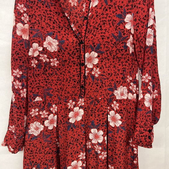 Sz 4-6 Women's Zadig & Voltaire Ruti Pensee Red Double Floral Silk Dress print - Picture 7 of 8